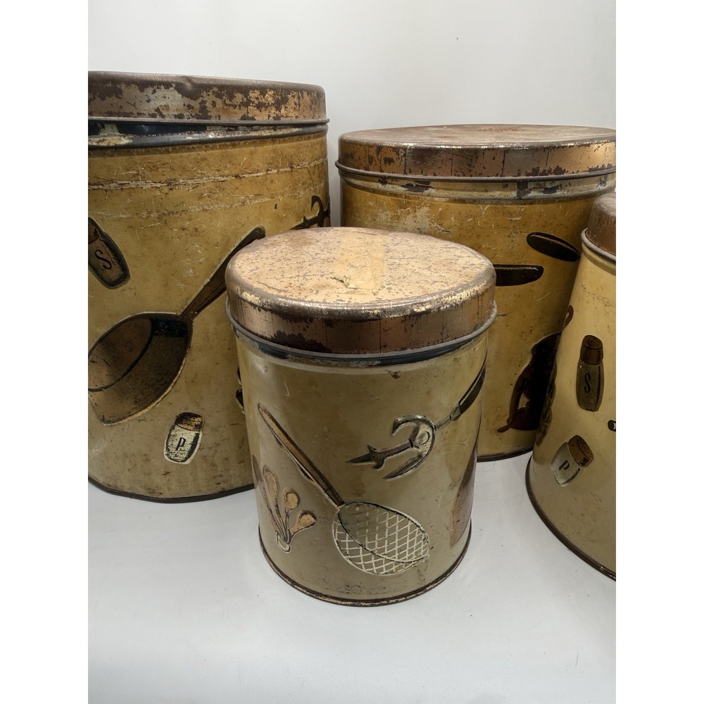 Vintage  MWeibro 4Pc Canister Set Kitchen MCM metal 1950's Rusty Crusty & Fab - Picture 4 of 7